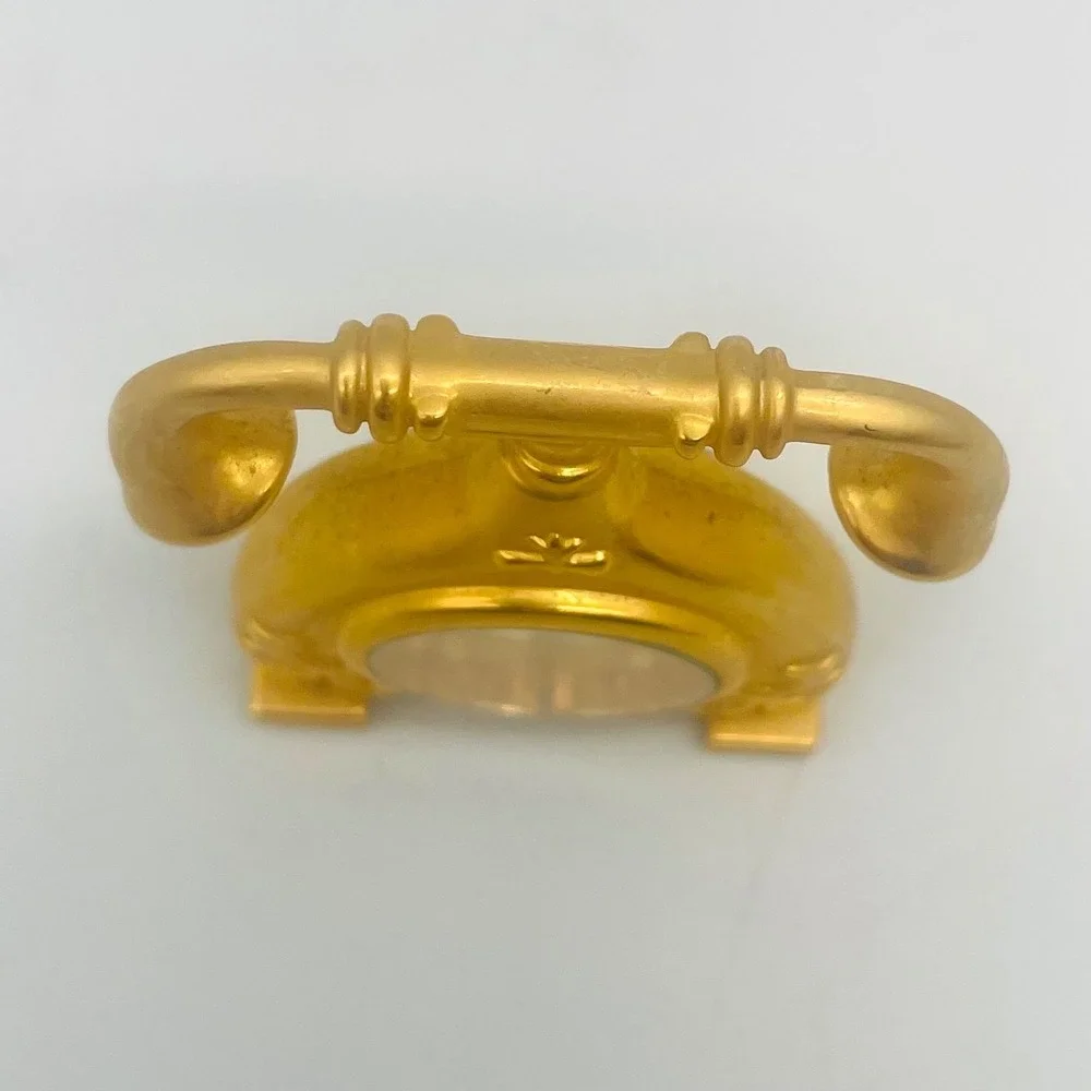 Collezio Telephone Miniature Clock Gold Tone Vintage Style Desk 1.75